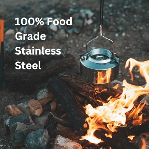 Image of Camping Kettle for Boiling Water 1.2L | Stainless Steel Open Fire Coffee & Tea Pots | 5-Cup Water Kettles| Travel Tea Kettle for Outdoor Cooking & Backpacking