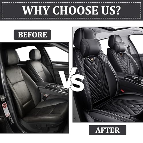 Image of Car Seat Covers Front Seats for Kia Telluride 2020-2026, Anti-Slip Full Coverage Car Seat Covers, Waterproof Nappa Leather Car Seat Cover Sets(2 Seats with Headrests /Black)
