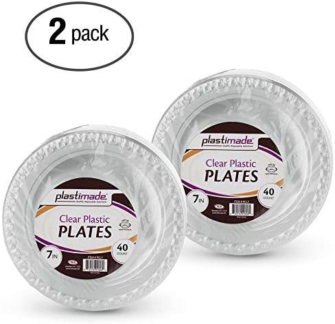 Miniatura 4 de 80 unidades Platos de cena de 9 pulgadas transparentes desechables de plástico resistente, ideales para bodas, catering, fiestas, bufés, eventos o