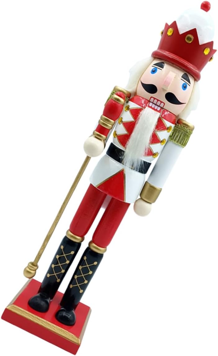 Alipis Wood Nutcracker Figurine 39.5cm Christmas Nutcracker Decoration Red White Gold Wooden Soldier Ornament for Holiday Desktop Décor