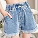 Rolled Denim Shorts for Girls High Waisted Wide Leg Short Jeans Teens Summer Casual Y2k Pants Kids Fashion Baggy Jean Pants (Blue, 160/XXXXXL)