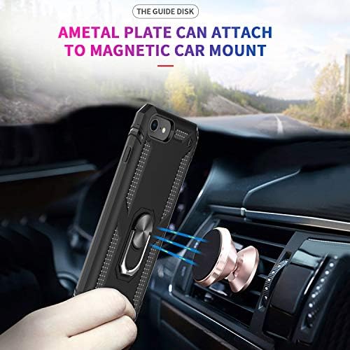 LeYi for iPhone SE 2020 Case,iPhone SE 3 2022 Case and 2 Tempered Glass Screen Protector,Ring Holder Military Grade Protective Silicone Shockproof Tough Armour Hard Mobile Phone Cover, Black