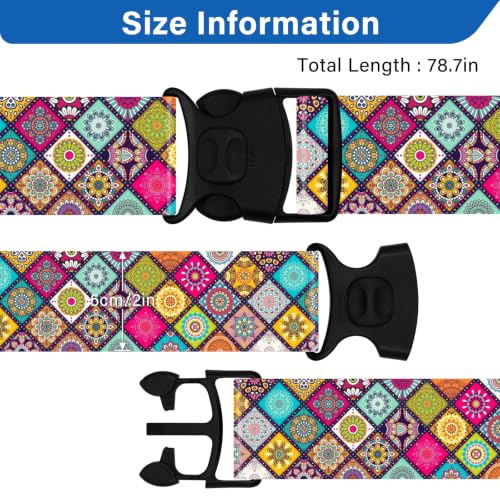 Image of Luggage Straps for Suitcases, Travel Adjustable Belt with Quick Release Buckle, Heavy Duty Nylon Bag Packing Strap, Unique Bright Identifiers Business Travel Accessories (2 Pack) - Colorful Print