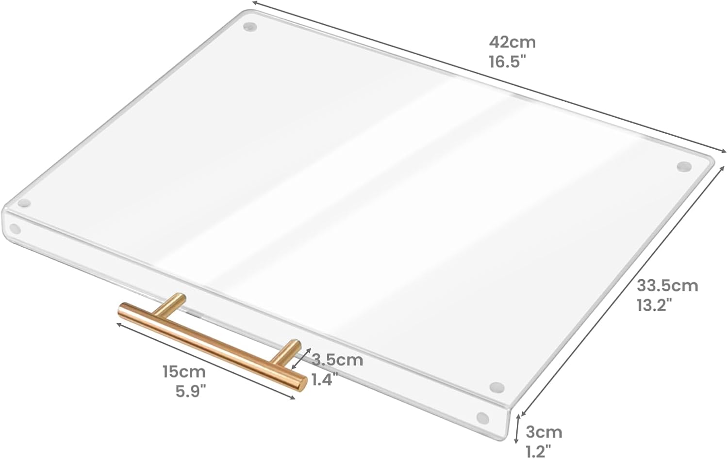 Daily Treasures 16.5"x13" Acrylic Cutting Board with Gold Handle, Large Non-Slip Clear Acrylic Cutting Boards for Kitchen Countertop, Space Saving Chopping Boards Protector Home Restaurant