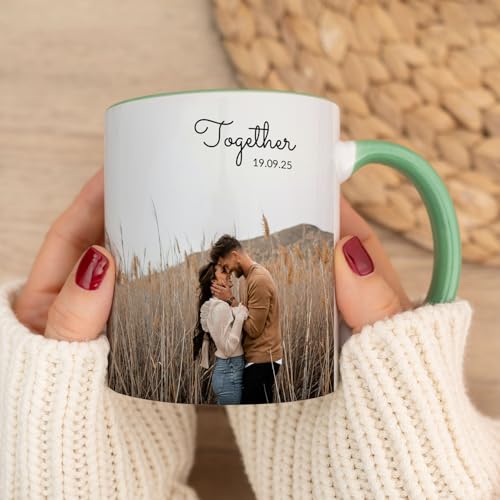 Wanapix | Caneca personalizada com foto e texto, capacidade de 325 ml, caneca de cerâmica com design exclusivo, presente para amigos e familiares, adequada para micro-ondas, interior e pega cor verde