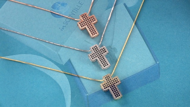 inSCINTILLE Collana Croce Uomo Donna in Argento Rodiato 925, Ciondolo