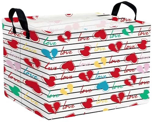 Image of Large Valentine's Day Basket Heart Shaped Storage Bin for Gifts Collapsible Organizer Room Decor (Black Cross Bar Love)