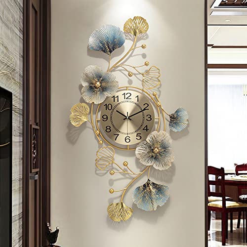 Fmnnfp Large Decorative Wall Clock 37 Inch Silent Non-Ticking Metal Wall Clock Art Design Ginkgo Leaf Big Wall Clock For Living Room Decor #TOP1