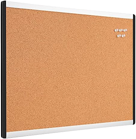 Amazon Basics Rectangular Cork Board with Aluminum/Plastic Frame and Mounting Tabs, 23" x 17", Brown