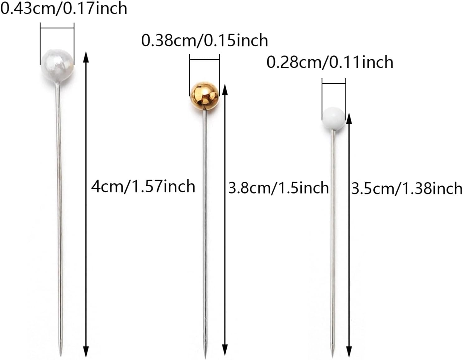 100Pcs/Box 35-40mm Colorful Round Pearl Head Needles Stitch Straight Sewing Pins for Positioning Dressmaking DIY Tools(Pearl Multicolor40mm)