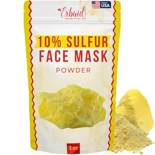 Sulfur Face Mask – All Natural Brightening Facial Clay Mask Powder – Glowing Skincare for Oily & Blemish-Prone Looking Skin – Sulphur & Bentonite Clay Absorb Excess Oil and Cleanse Pores, Made in USA