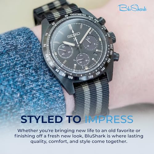 Image of BluShark - Original Collection Military-Style Waterproof Watch Strap, Fits All Timepiece Brands, Durable Nylon Wristwatch Accessories with Stainless Steel Buckle - 18mm, 20mm, 22mm & 24mm Watch Bands
