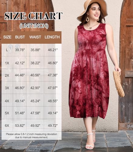Image of LARACE Women's Plus Size Sleeveless Maxi Dress Casual Crew Neck Pleated Flowy Long Dresses with Pockets L-6XL