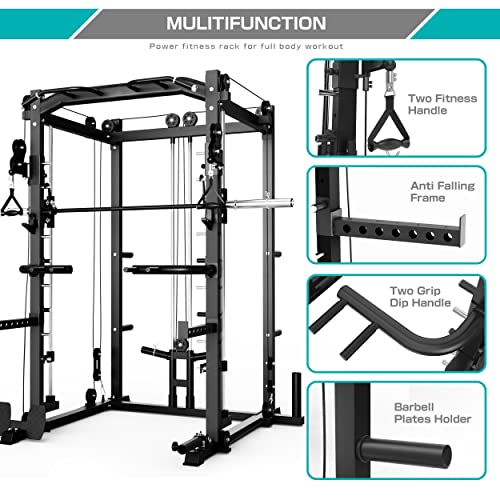 Major Lutie Smith Machine, Sml01 1600Lbs Power Cage With Crossover Machine,Landmine More Training Attachment(Black) #TOP4
