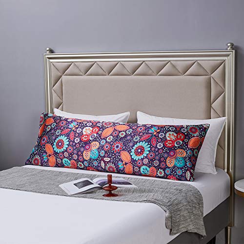 Image of MR&HM Satin Body Pillow Cover, Soft and Breathable Body Pillow Case with Envelope Closure, Cooling and Silky Long Pillowcase for Hair and Skin,Grey (20x54, Boho Floral)