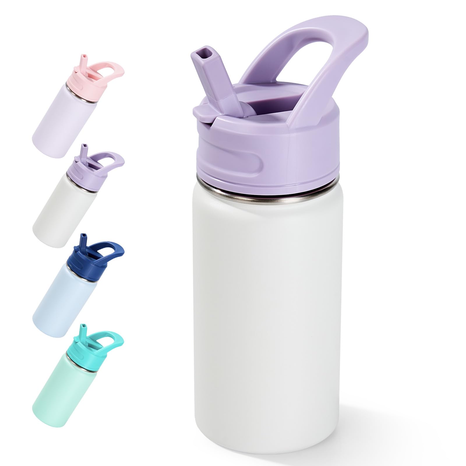 Fijinhom Kids Water Bottle for School, 360ml/12oz, Toddler Water Bottles with Straws, Stainless Steel Vacuum Insulated Water Bottles for Boys&Girls, Leak-Proof, BPA-Free,Gentle Purple