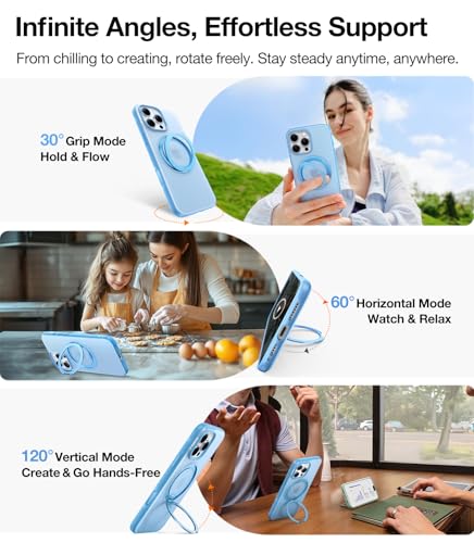 Image of TORRAS 360 Magnetic Stand for iPhone 16 Pro Max Case[Fit for MagSafe][Camera Control Button][Mil-Grade Protection] Slim, Rotatable Kickstand, Translucent Coastal Blue 6.9 inch, Ostand OFitness Series