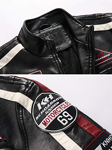 chouyatou Men's Thermal Fleece Lined Patchwork Moto Racer Faux Leather Jacket4