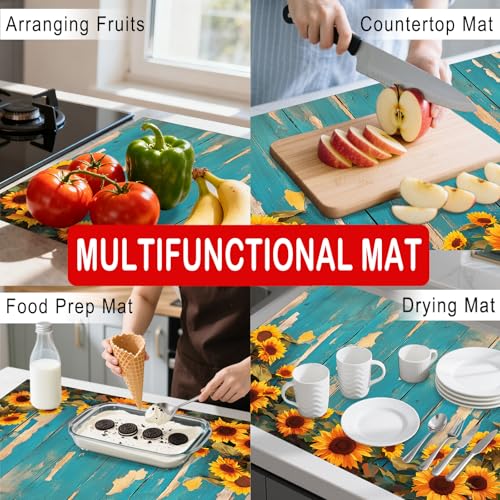 Image of Nuxovilar Wood Sunflower Stove Cover Diatom Mud 28.35x20.47 In | Glass Protector Countertop Mat Counter Saver Cooktop Cover Kitchen Cooking Area Home Decor (Rustic Blue Wood)