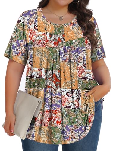Image of Tencede Womens Plus Size Tops Tunic Short Sleeve Crew Neck Shirts Casual Soft Blouse 1X-5X