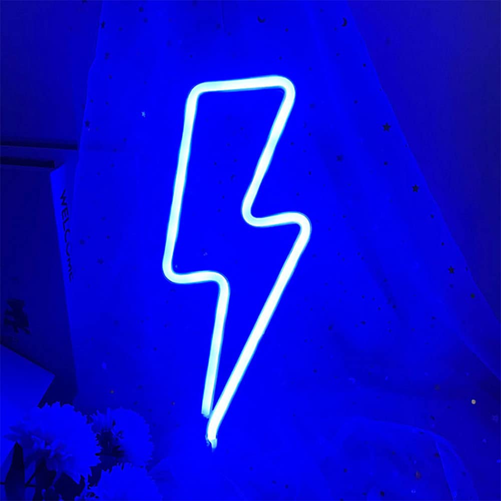 ABALDI Neon Sign Lightning Bolt,USB/Battery Neon Sign Shaped Decor Light for Christmas,Halloween Decoration indoor, Wedding Party(Blue)