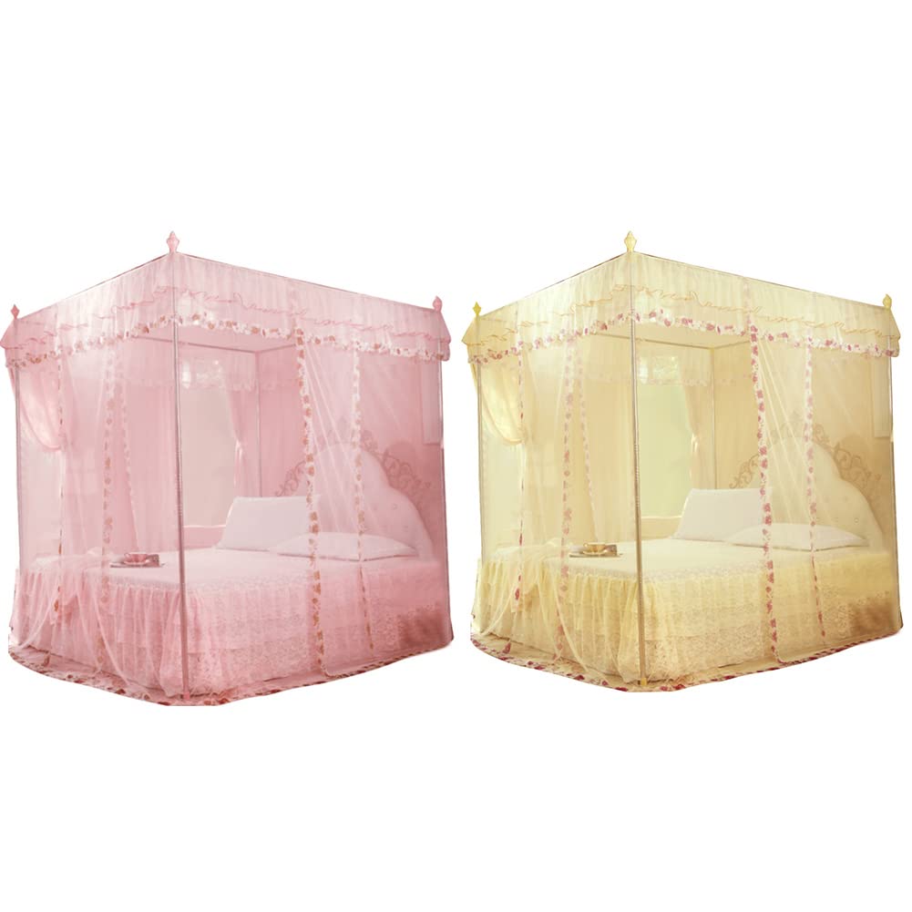 EBTOOLS Zanzariera Letto, Zanzariera Baldacchino Pieghevole Universale in Pizzo Principessa per Letto Matrimoniale, 120x200x200cm, Rosa