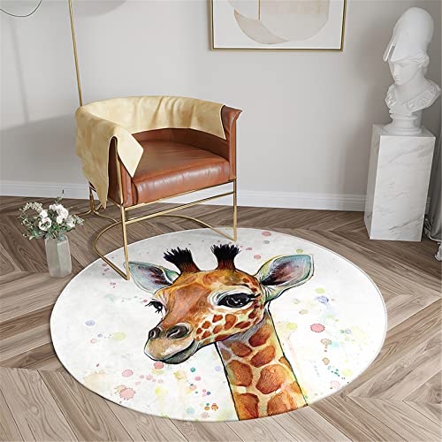 Chickwin Tapis de Salon Rond Moderne, Motif Girafe Tapis Antidérapant Doux et Moelleux pour Décoration Salle à Manger Chambre Canapé ou Chambre d'enfant...