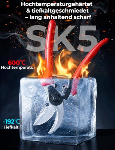 Gartenschere – 4× schärfer, japanische SK5 Hochkohlenstoffstahlklinge, Bypass-Schneide, 25 mm Schnittdurchmesser, für trockenes, frisches Holz, doppelte Antihaft-Beschichtung, Rosenschere – Bild 5