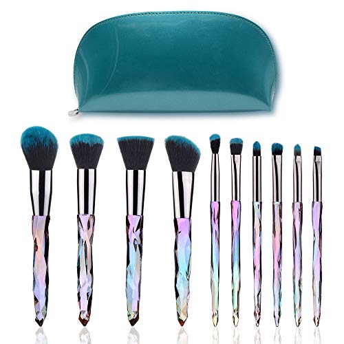 Makeup Brushes Set, 10 in 1 Cosmetic Professional Make Up Synthetic Fiber Bristles Brushes Kits for Foundation Blending Blush Concealer Eye Shadow with Travel Pouch Bag(Green)