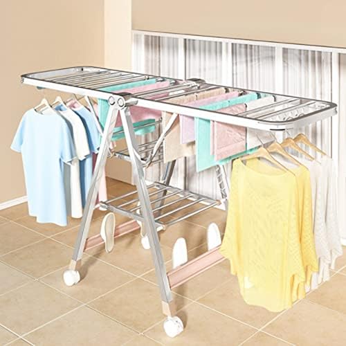 Stainless Steel Simple Clothes Drying Rack,with Shoe Support + Windproof Hole,Clothes Drying Rack for Laundry Foldable,Wing-Shaped Folding Clothes Pole Balcony