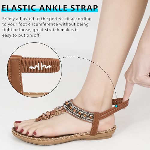 Image of Reimferce Sandals Women Dressy Flats: Comfortable Breathable Bohemian Flat Sandals - Anti-slip & Adjustable Strap for Summer Casual Flip Flops