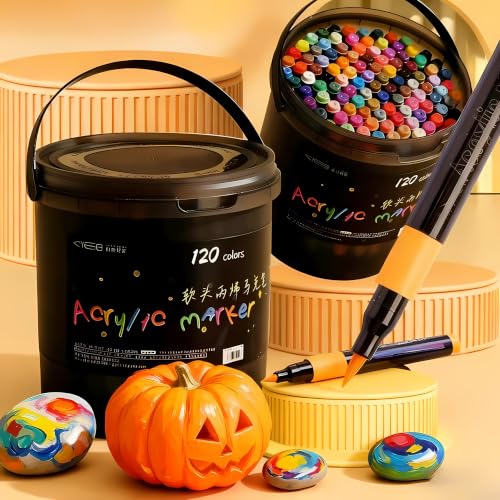 120 Colors Acrylic Paint Markers Set Acrylic Marker Pens for Rock Painting Wood Fabric Ceramic Glass & Canvas Quick Dry Water-Based Paint Markers for Artists Kids & DIY Crafts