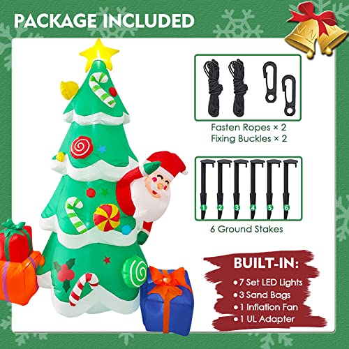 Fortuno 7 Ft Christmas Inflatables Decorations Tree With Santa Claus And Gift Boxes Built-In Led Lights Blow Up For Indoor Outdoor Yard Lawn Garden Home Christmas Holiday Decors #TOP4