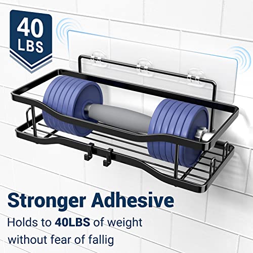 Foukus-2-Pack-Bathroom-Shower-Organizer-Adhesive-Shelves-with-hooks-and-Hanging-Cups-No-Drilling-Rustproof-Stainless-Steel-Bathroom-Caddy-for-Shower-Storage-Black