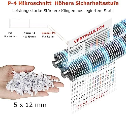Bild 2 - Bonsaii 12-Blatt Partikelschnitt Aktenvernichter, läuft 60 Minuten lang, Hochleistungs schredder aktenvernichter für Home Office, P4 Mikroschnitt papierschredder mit 4 Rollen & 16L Behälter(C266-B)