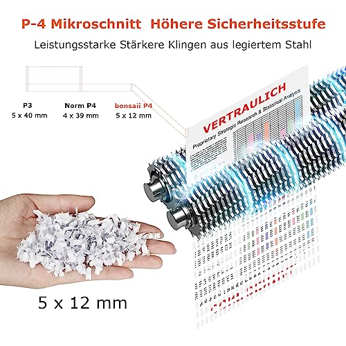 Bonsaii 12-Blatt Partikelschnitt Aktenvernichter, läuft 60 Minuten lang, Hochleistungs schredder aktenvernichter für Home Office, P4 Mikroschnitt papierschredder mit 4 Rollen & 16L Behälter(C266-B)