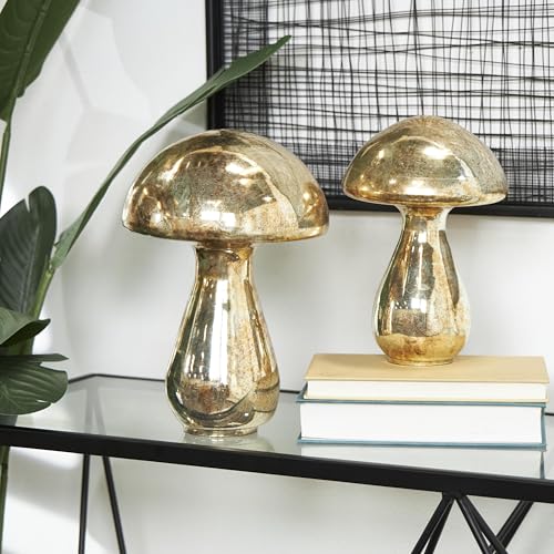 Deco 79 Glass Mushroom Handmade Decorative Sculpture Glossy Weathered Home Decor Statues, Set of 2 Accent Figurines 12", 10"H, Champagne by Deco 79 - Image 5