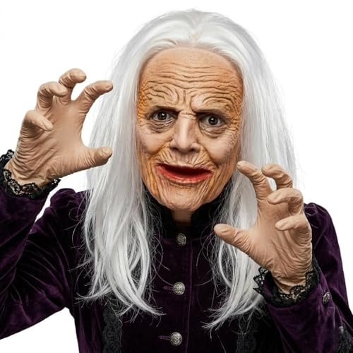 x-merry toy Halloween Realistic Mask Old Women Helmet Creepy Female Full Head Latex Masks Scary Wrinkle Human Cosplay Costume Party Props