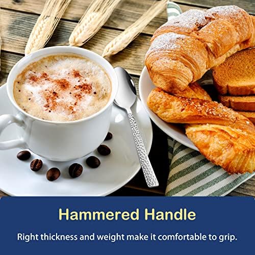 Teaspoons, Herogo 12-Piece Stainless Steel Teaspoons Set, 14 cm Hammered Handle Coffee Spoon for Coffee, Tea, Dessert, Cake, Mirror Finish & Dishwasher Safe, Metal Silver
