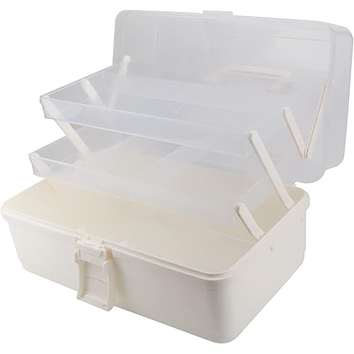 Avlcoaky Tackle Box Large 3 Layers Plastic Portable Storage Box Fishing White Tackle Box Organizer Art Craft Tool Box