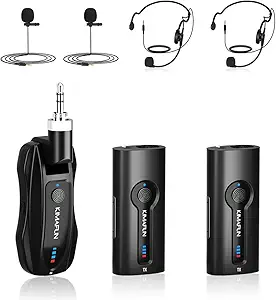 KIMAFUN Wireless Lavalier Microphone System with Dual Transmitters for Teaching, Speech, and Live Events