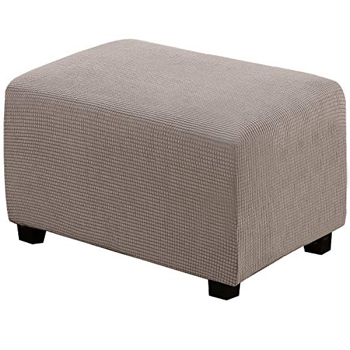 Image of H.VERSAILTEX Ottoman Cover Slipcover Rectangle Fit Length 33 inch-38 inch Footrest Sofa Slipcovers Stool Cover Footstool Protector Covers Feature Stretch Thick Soft Jacquard Fabric Removable Washable - Taupe