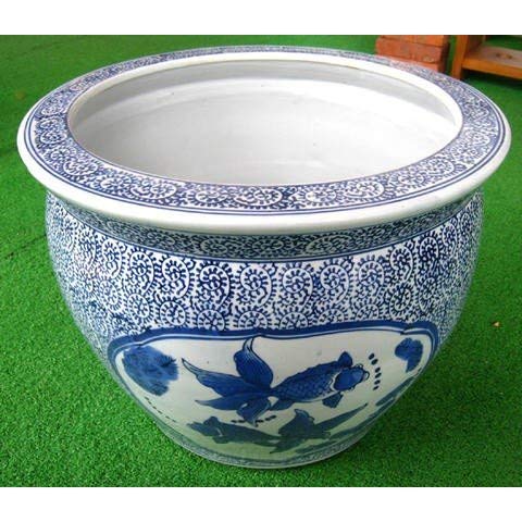 Amazon.co.jp: ウッドギャラリー樹 青花丸大魚缶 白花藍底 大