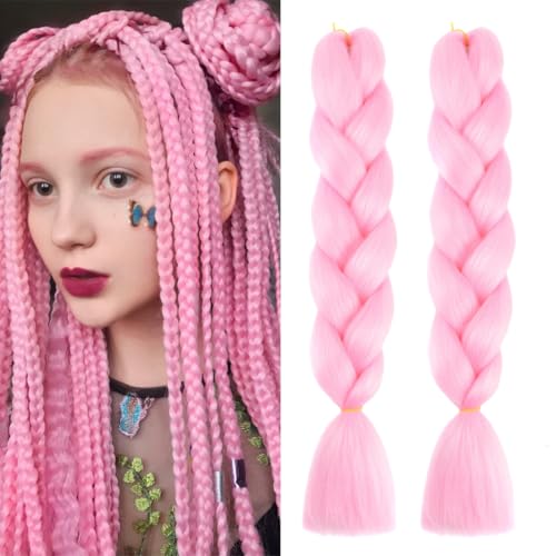 Extensiones para Trenzas, Extensiones de Pelo Trenzas Africanas 2 Paquete 24" Pelo Sintetico para Trenzas Africanas Sintetico Extensiones de Trenzado Cabello Braiding(Rosado)