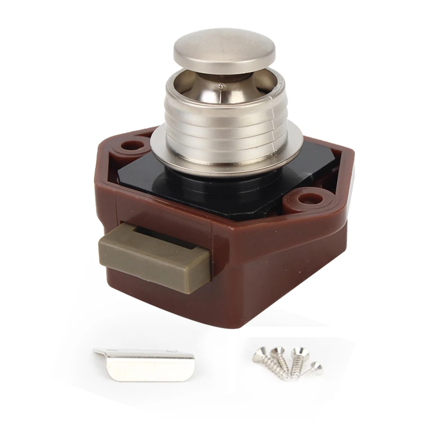 Verrou à bouton-poussoir marron 20 mm pour bloquer les tiroirs en camping-car