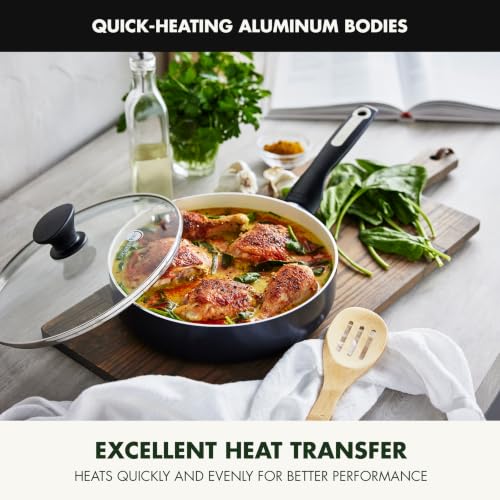 Image of GreenPan Rio Healthy Ceramic Nonstick, SautAƒ Pan with Lid, 5QT, Black