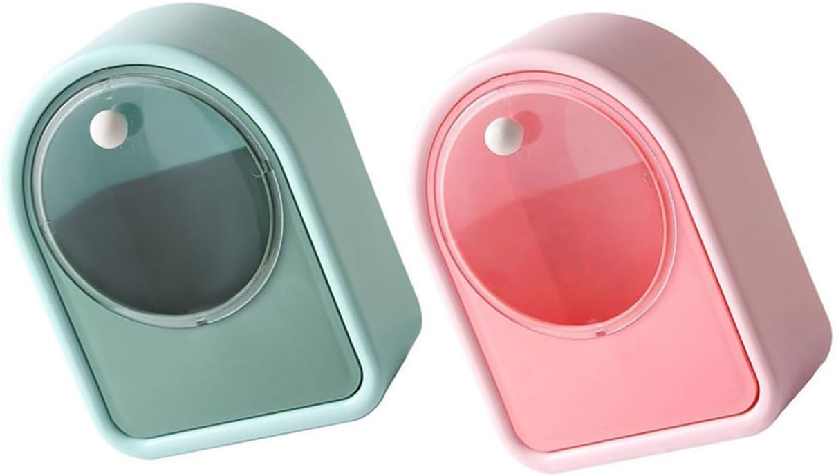 Cabilock 2pcs Wall-mounted Cotton Swab Box Multi-function Makeup Organizer with Space-saving Design Hips Material Includes Color Options Green Pink for Cotton Pads and Swabs