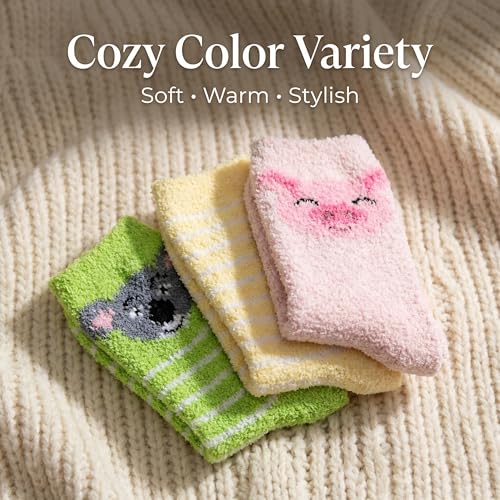 Image of Tipi Toe Womens Fuzzy Crew Socks with Anti Slip Grips Warm Cozy Fluffy Winter Slipper Socks Non Skid Home Socks for Women