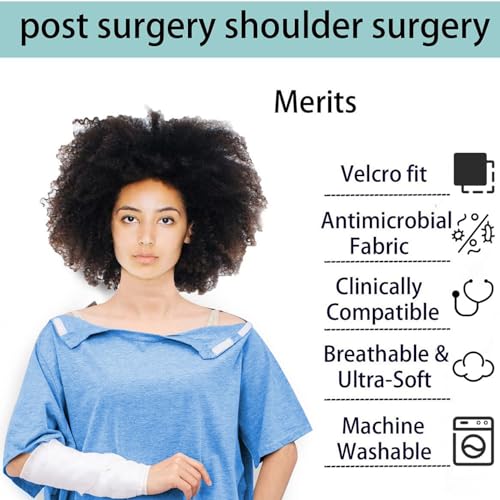 Uni-Sex Post Shoulder Surgery Shirt & Rehab Shirt with Stick On Fasteners, Convenient and Quick Blue2