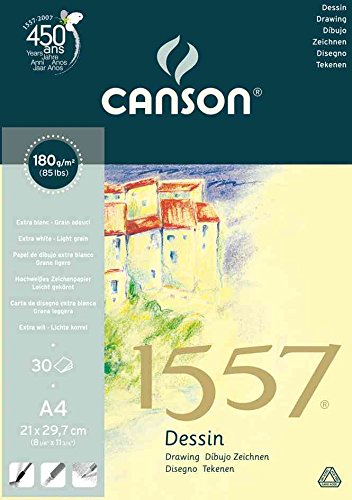 CANSON Lot de 5 Blocs dessin 30 feuilles 1557 A4 180 g collé 1 coté Blanc pur